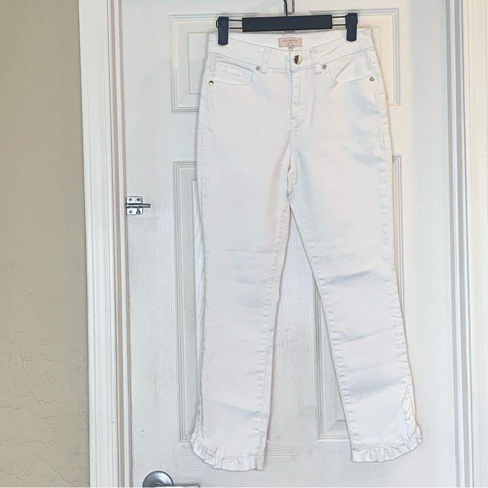 Ted Baker Ruffle Hem Cropped White Jeans Size 26